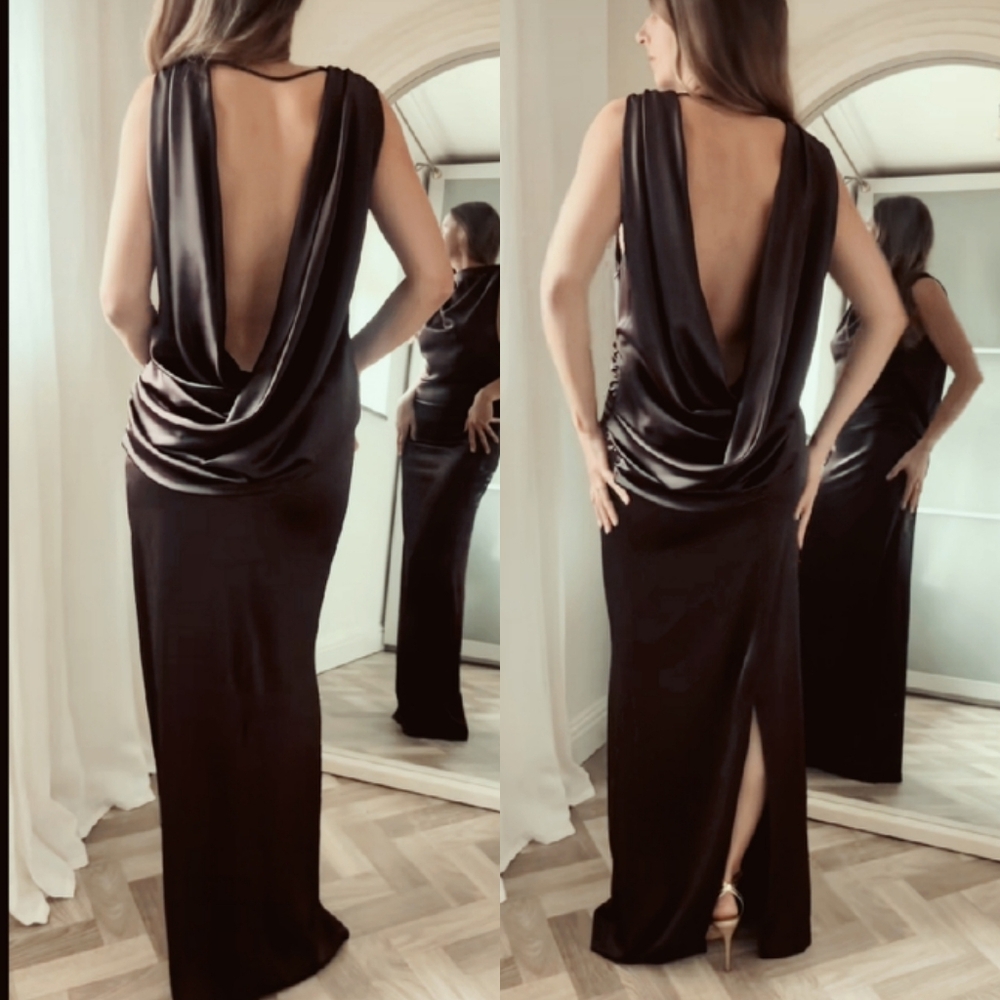 ZARA OPEN BACK MAXI DRESS BLACK SIZE XS